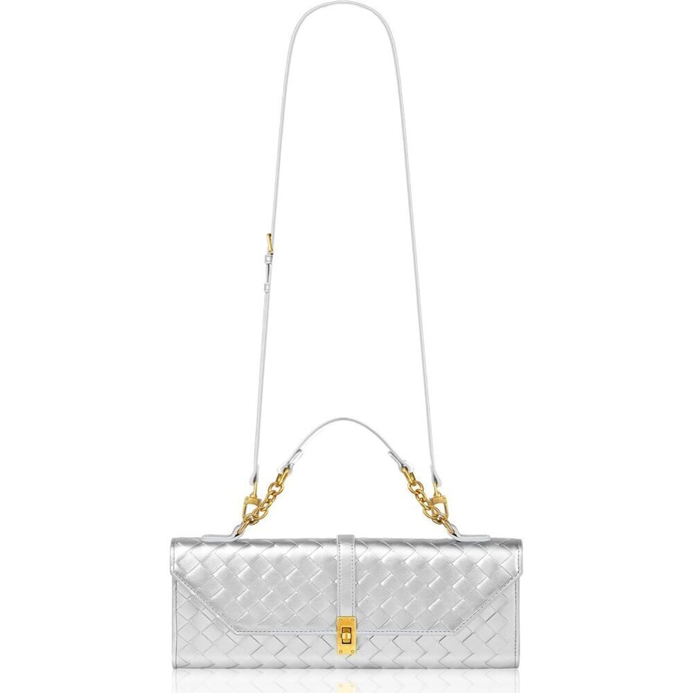 🆕Women’s Silver Evening Handbag Crossbody Purse Wallet with Orange Gift Bag